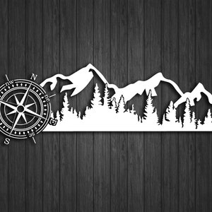 Extra Large Mountain & Compass vinyl graphic for RV, Camper, Offroad