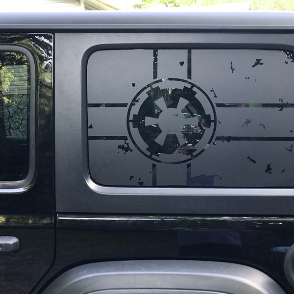 Drapeau Empire usé par la bataille - Convient aux autocollants de fenêtre à toit rigide Jeep Wrangler JLU, JKU ou TJ