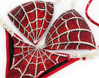 Red Spiderman Crystal Competition Bikini (CB279)