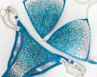 Aqua Blauer Kristall-Turnier-Bikini (CB008)