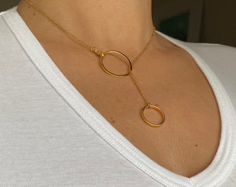 Iumer Female Lariat Y Pendant Necklace Simple Circle Long Two Layered Adjustable Necklaces Iumer Female Lariat Y Pendant Necklace Simple Circle Long Two Layered Adjustable Necklaces
