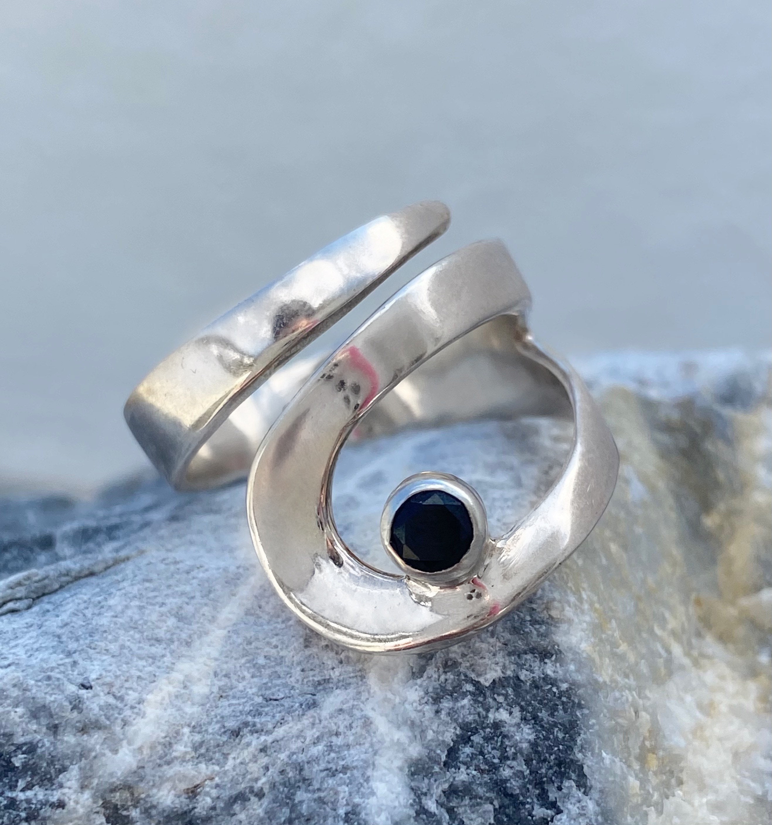 Black Stone Ring Black Gemstone Silver Ring Silver Ring | Etsy