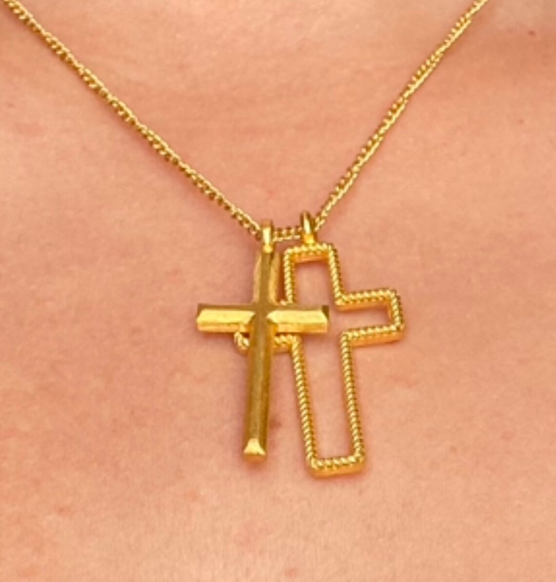Double cross necklace gold gold cross with stainless steel Etsy