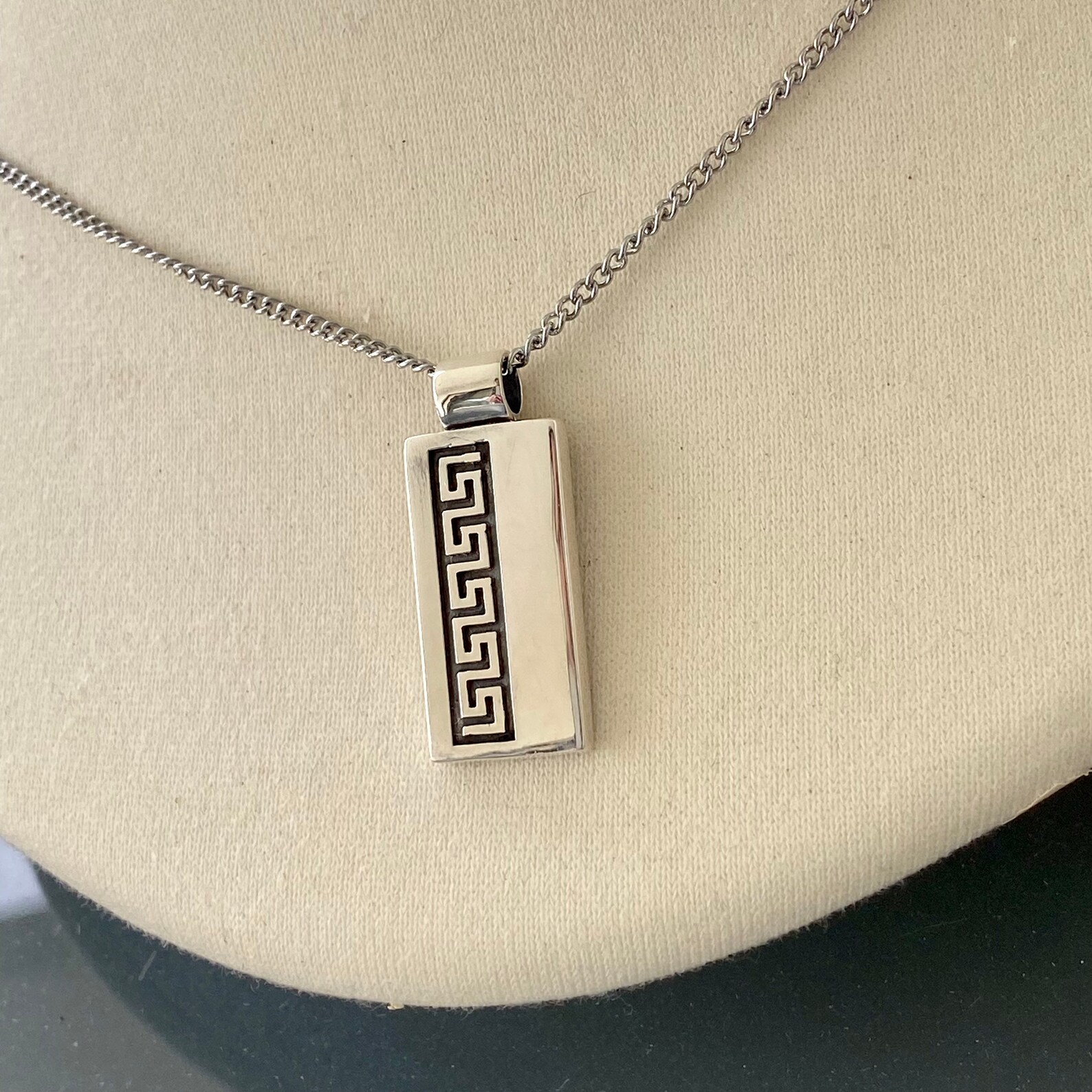 Greek Key Pendant Handmade Rectangle Silver Necklace Greek Etsy