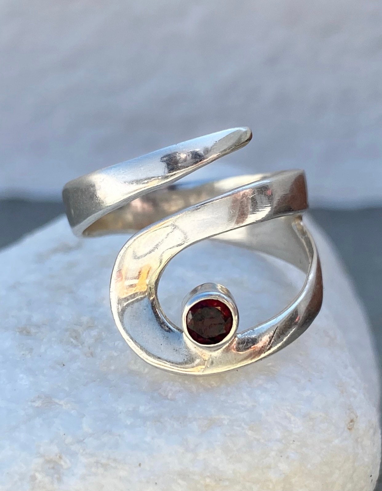 Garnet Ring Silver Red Gemstone Ring Wide Silver Ring Red | Etsy