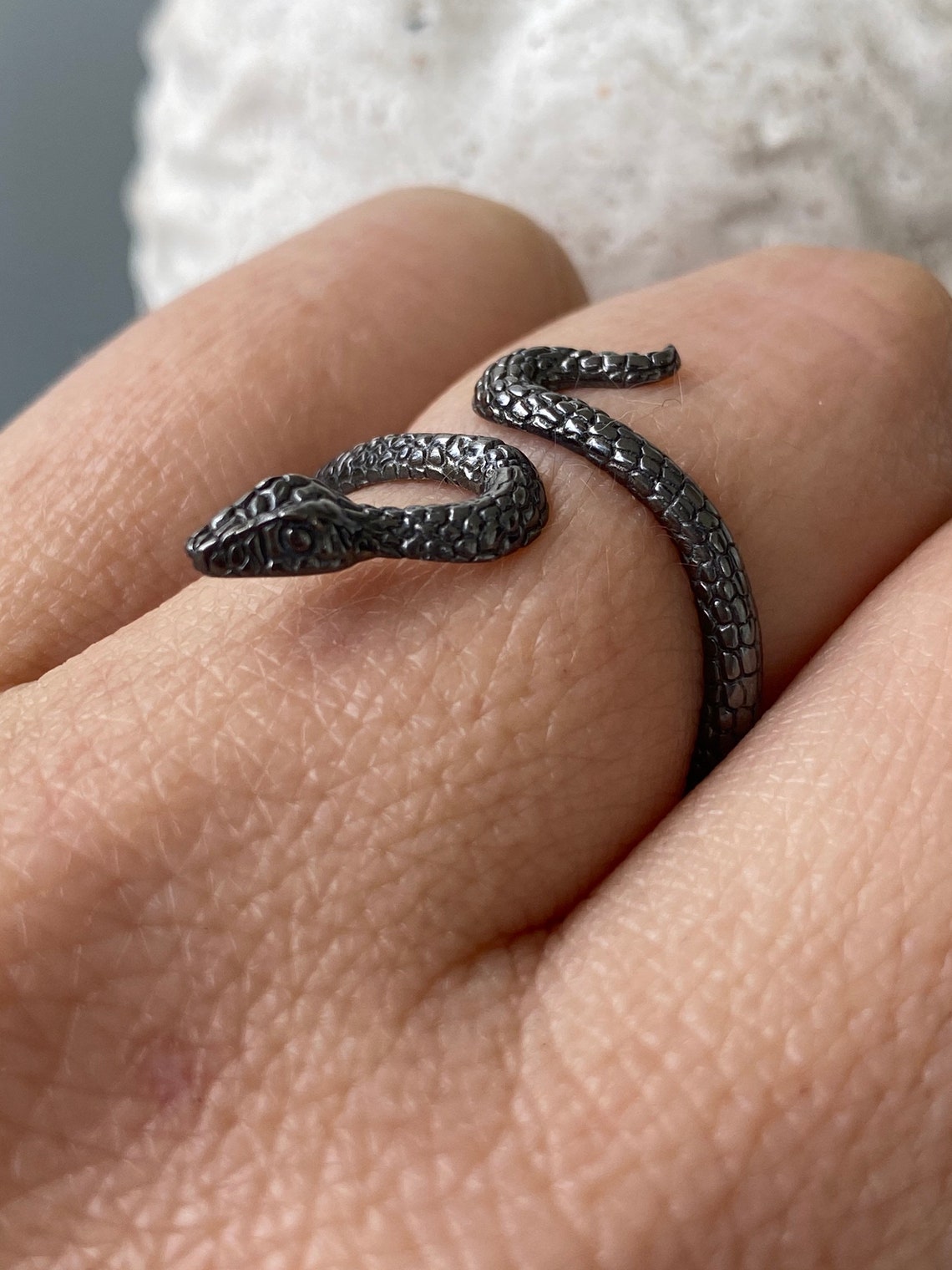 Snake Ring Black Snake Ring Adjustable Snake Ring Silver Etsy