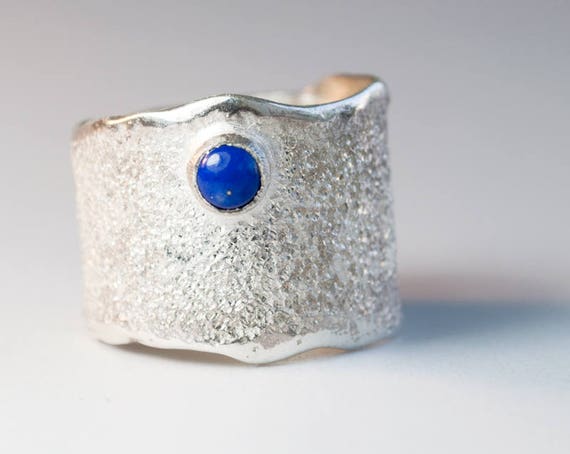 blue lapis wide silver ring contemporary silver rings blue | Etsy