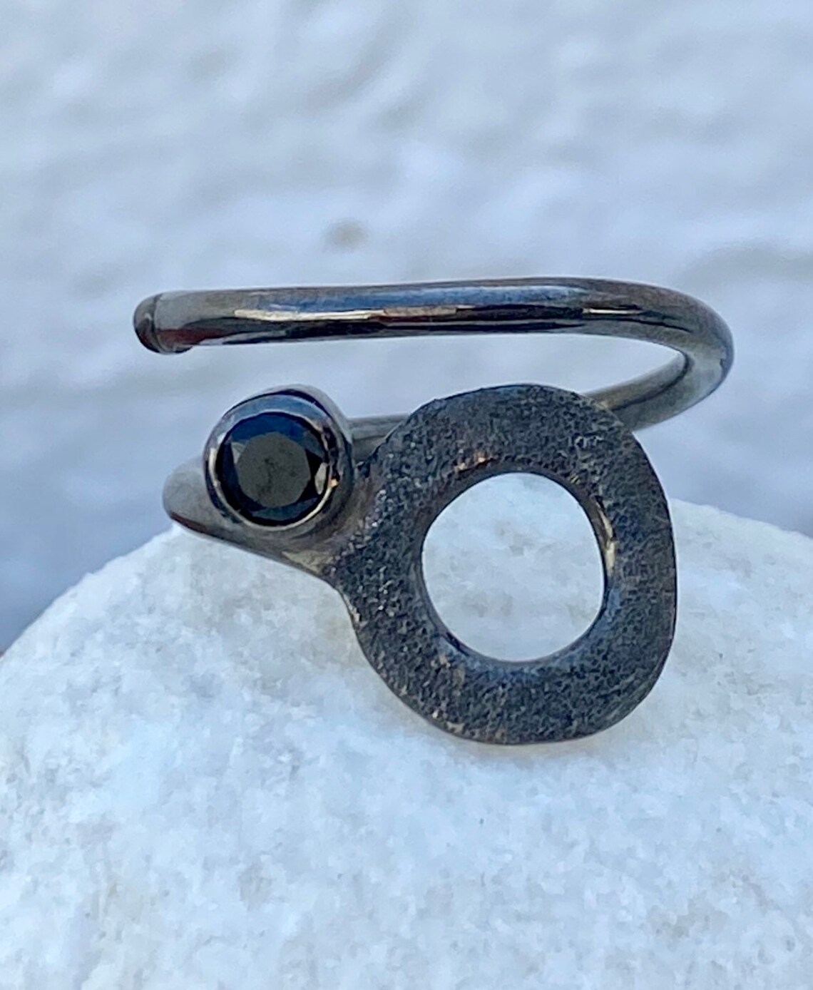 Schwarzer Ring KreisRing schwarze EdelsteinRing Etsy