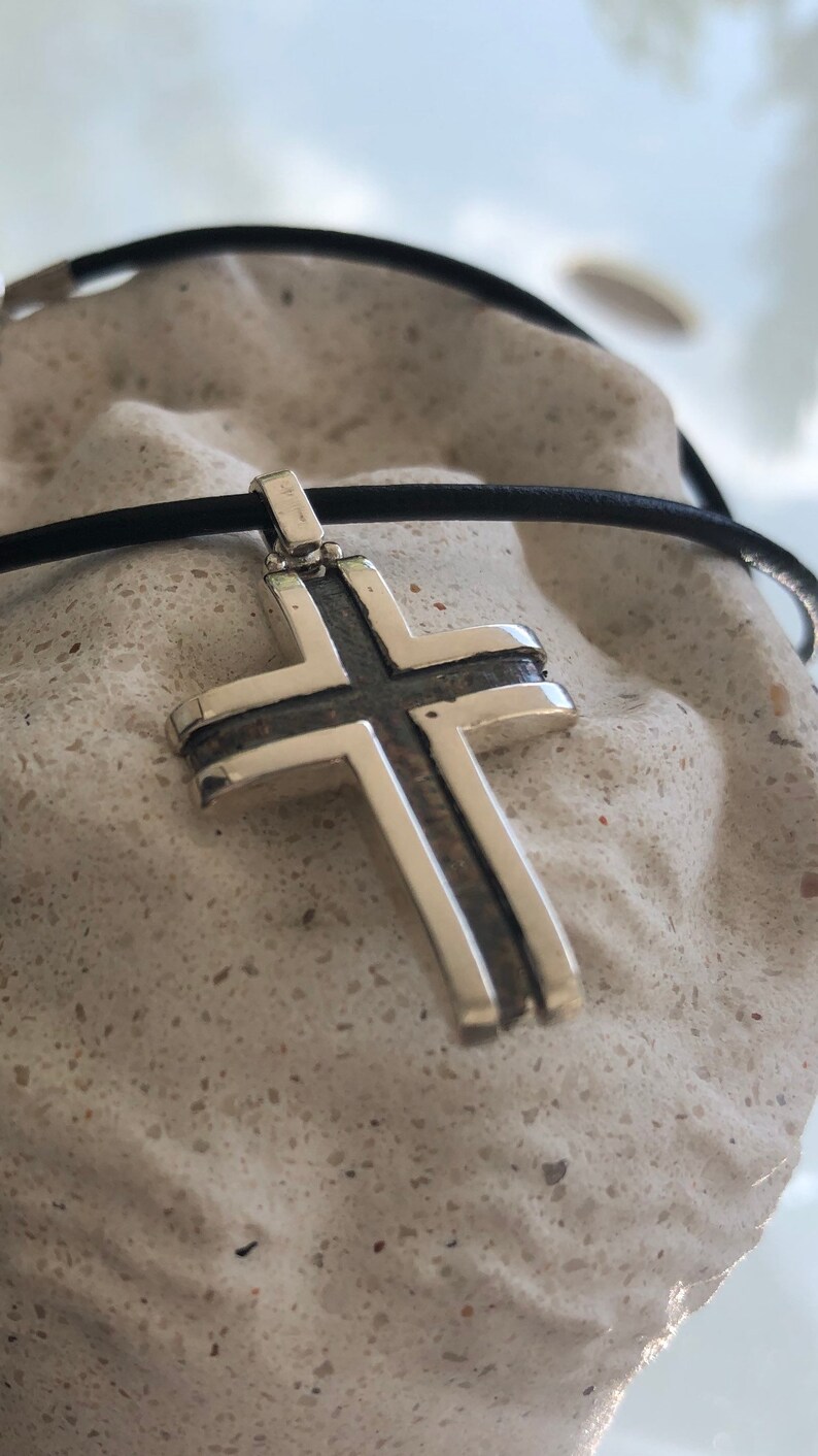Men's Silver Cross Necklace Leather Cord Contemporary Etsy