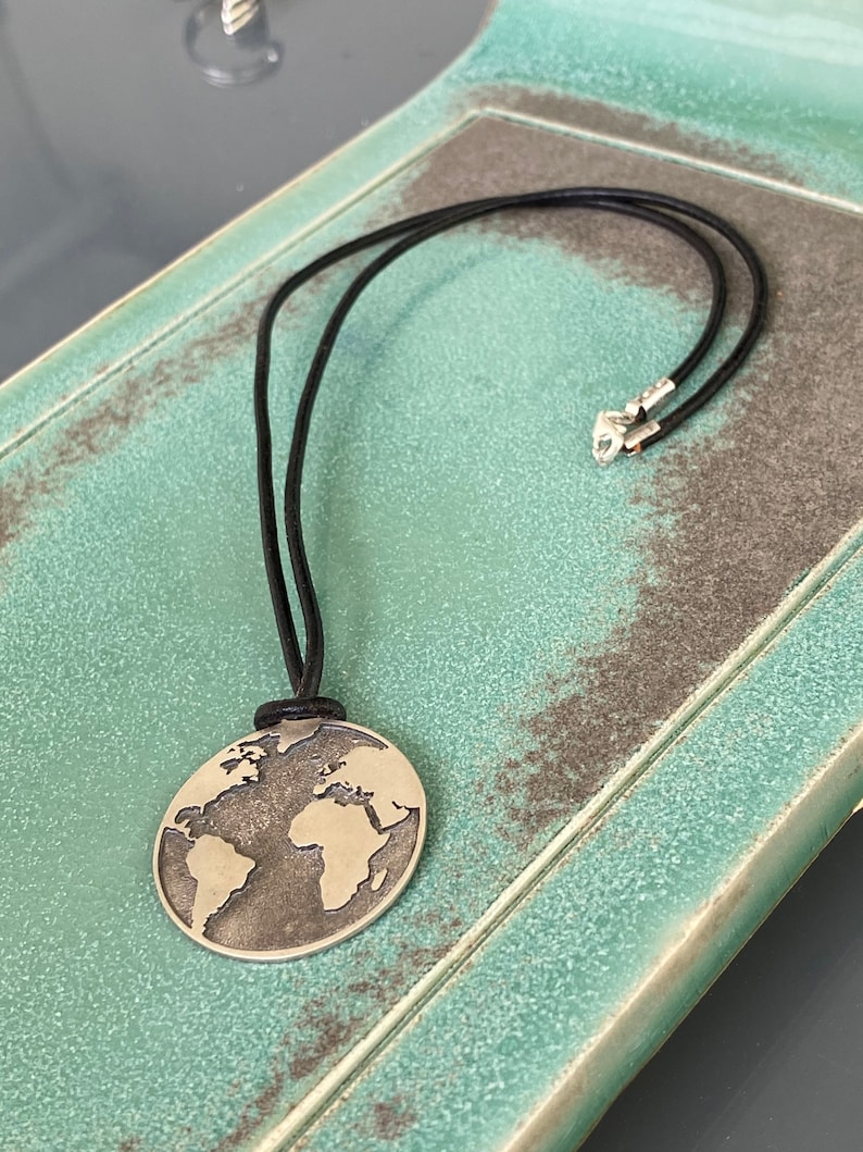 World necklace silver earth necklace silver mens world Etsy
