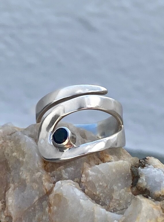 Black Stone Ring Black Gemstone Silver Ring Silver Ring | Etsy