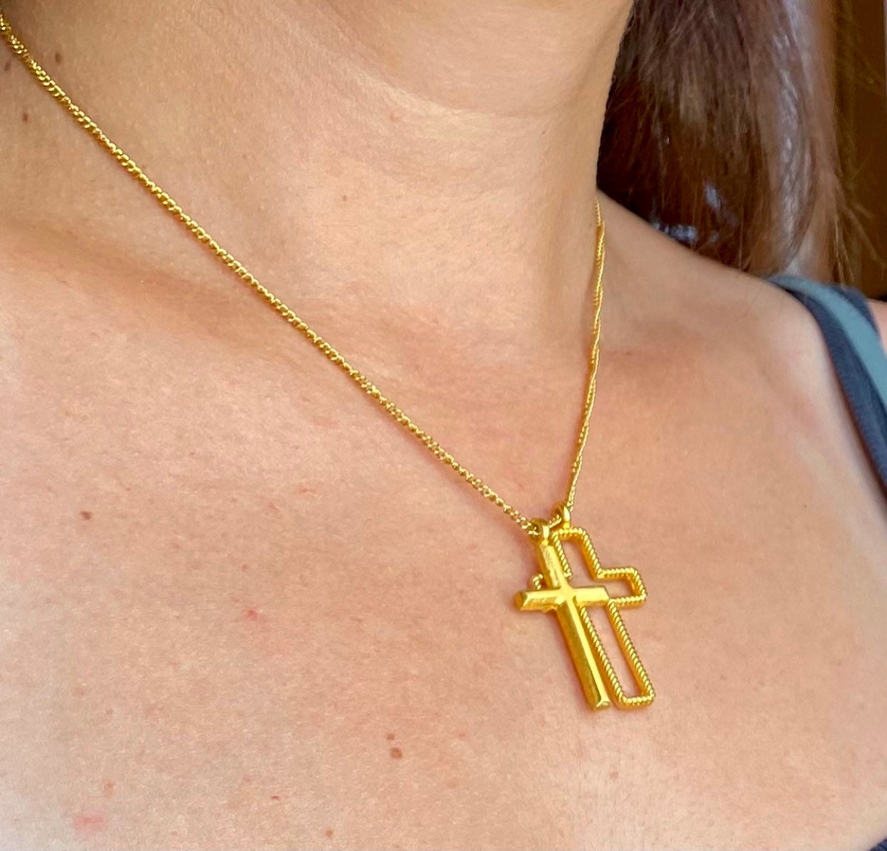 Double cross necklace gold gold cross with stainless steel Etsy