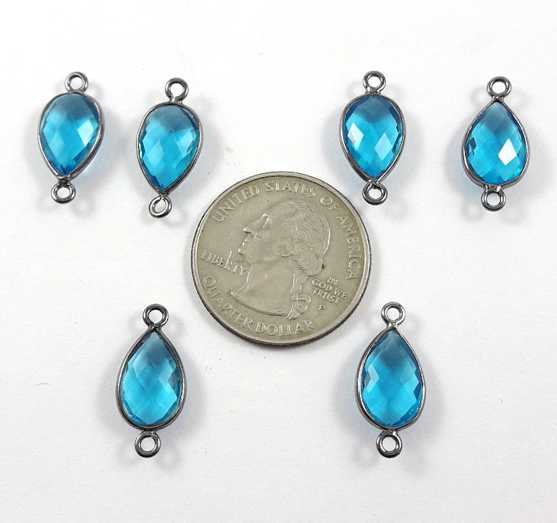 20mm x 9mm #NGS017 6 Pieces Blue Topaz Quartz Hydro Black Rhodium Plated Double Bail Connector