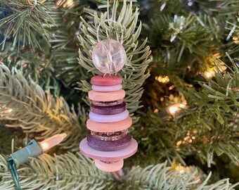 Brown and Taupe Christmas Button Ornament | Handmade Button Christmas Ornament