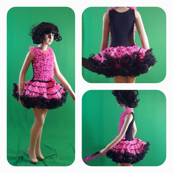 Girls Pink Dance Costume Raffle Tutu Flamingo Dress Saloon Girl