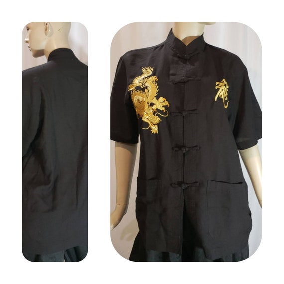 Gold Dragon Embroidered Black Ship