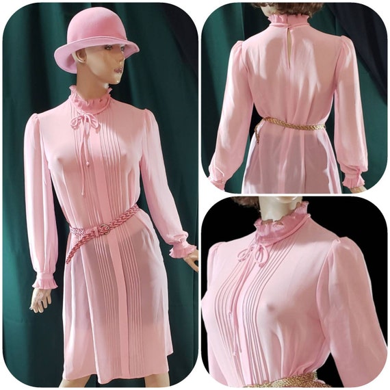 Pink 70s dress High Neck