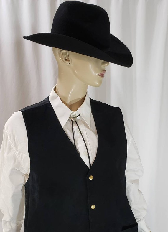 Black Suede Western Vest Vintage Waistcoat Size L - image 3