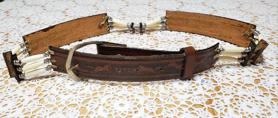 Tooled &beaded western leather belt