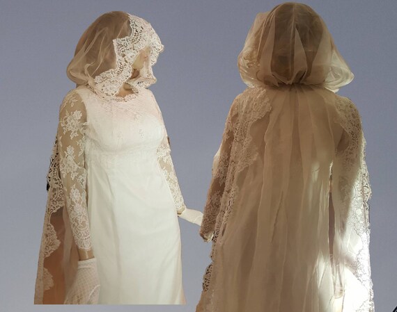 Medieval Wedding Dress With Hooded Lace Veil Etsy