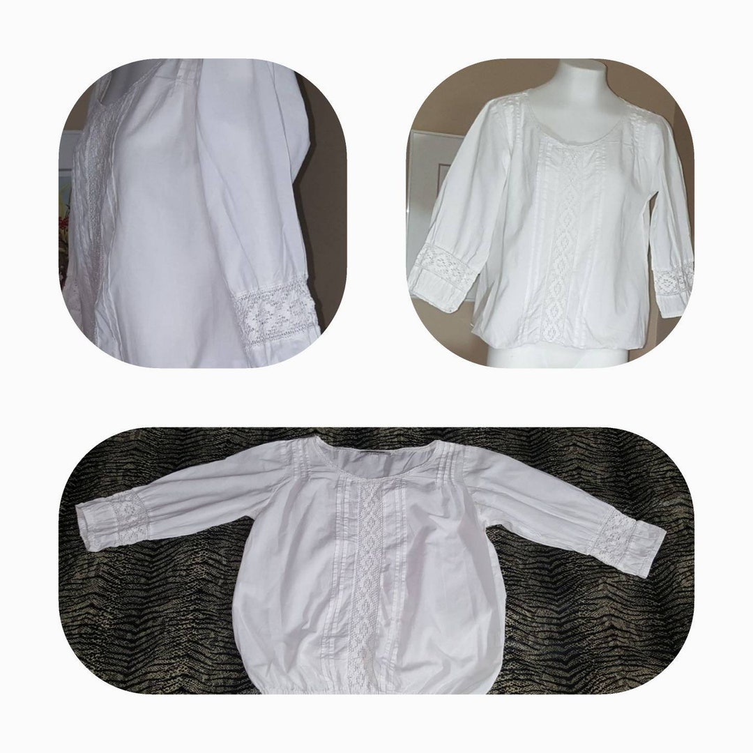 Peasant Blouse - White Diamond Dobby