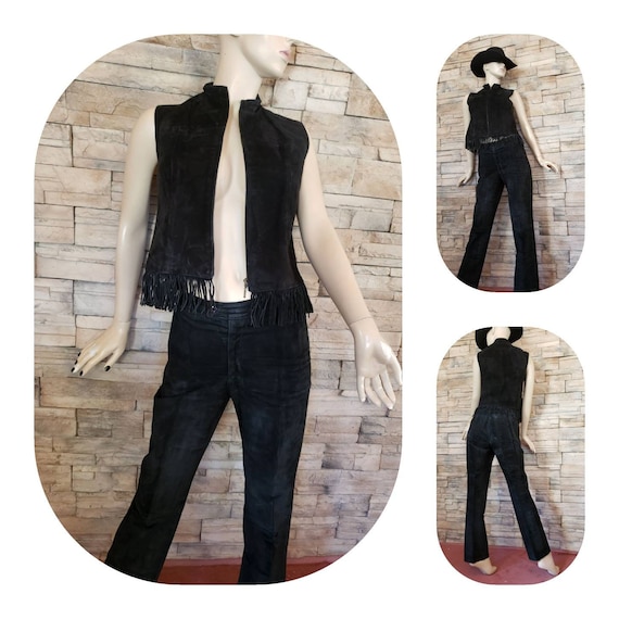 Suede Leather Pants Vest Set Western Style - image 1