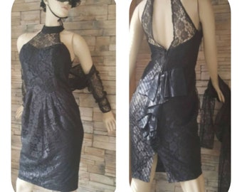 Fitted Black Lace Bustle  Dress