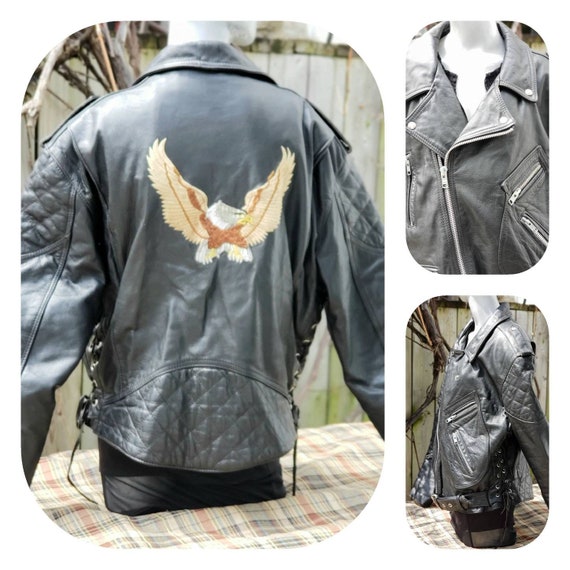Eagle Patch Leather Motorcycle Bomber Jacket