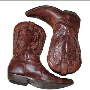 Men&#39;s Vintage Cowboy Leather Boots, Western Cosplay