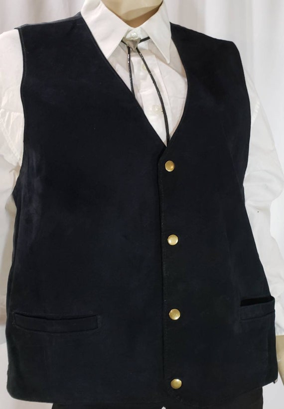 Black Suede Western Vest Vintage Waistcoat Size L - image 2