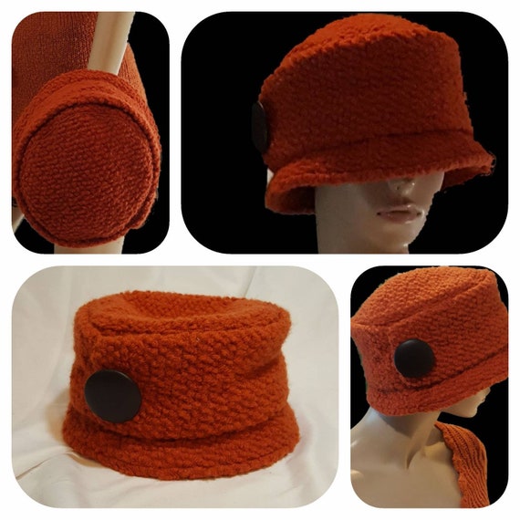 Orange 50s Style Winter Cloche Pillbox Hat - image 2