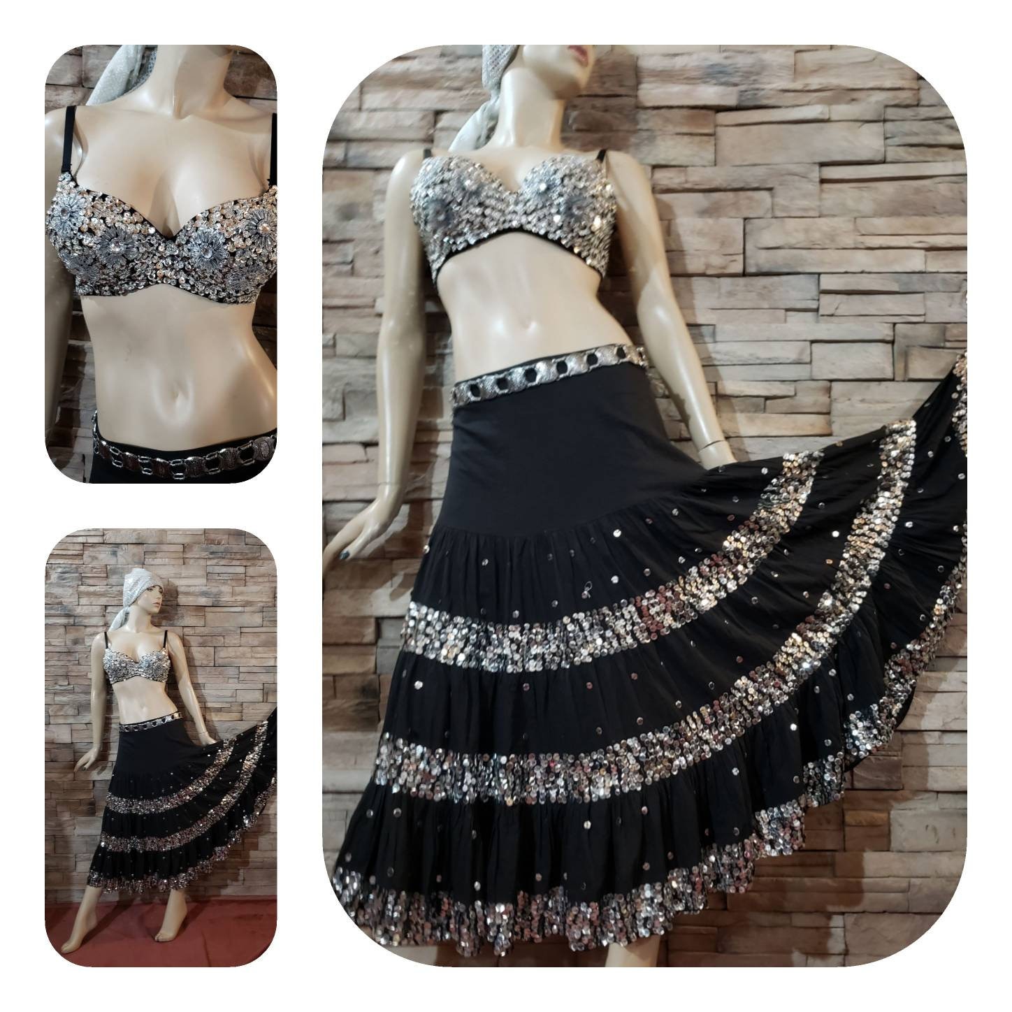 lace pleated chiffon coin Belly Dance Bra Top Costume 