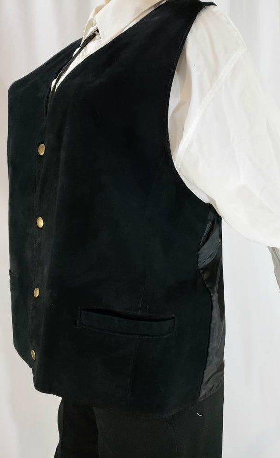 Black Suede Western Vest Vintage Waistcoat Size L - image 5