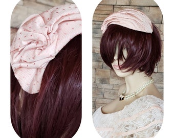 Vintage Pink Capulet Hat ,Edwardian Cosplay Head Wear , Victorian Headpiece