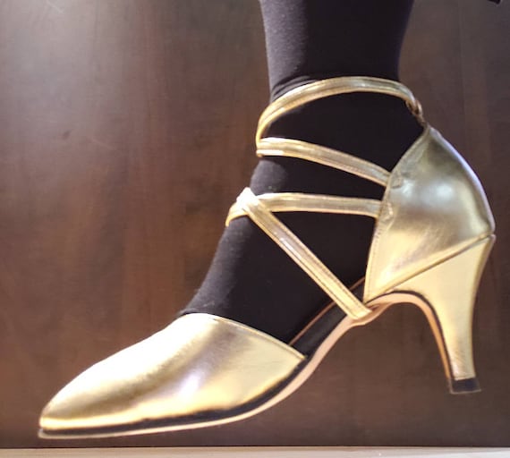 Gold strappy retro dance shoes