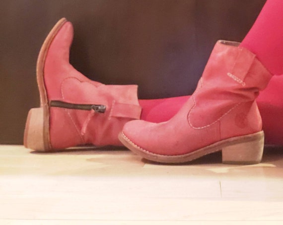 Women's Pink Leather Ankle Boots Western Booties