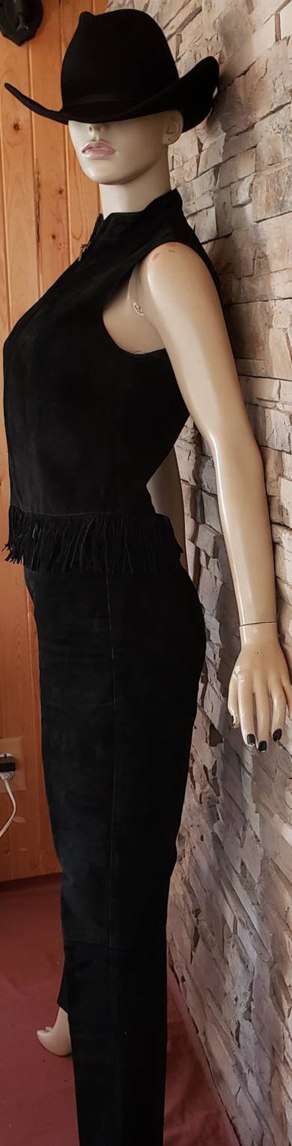 Suede Leather Pants Vest Set Western Style - image 5