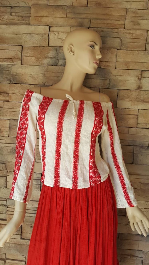 70s Embroidered Gauze Cotton Peasant Blouse
