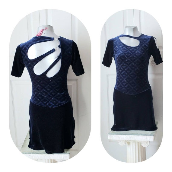 Figure Skating Velvet Leotard Dress , Dark Blue , siz… Gem