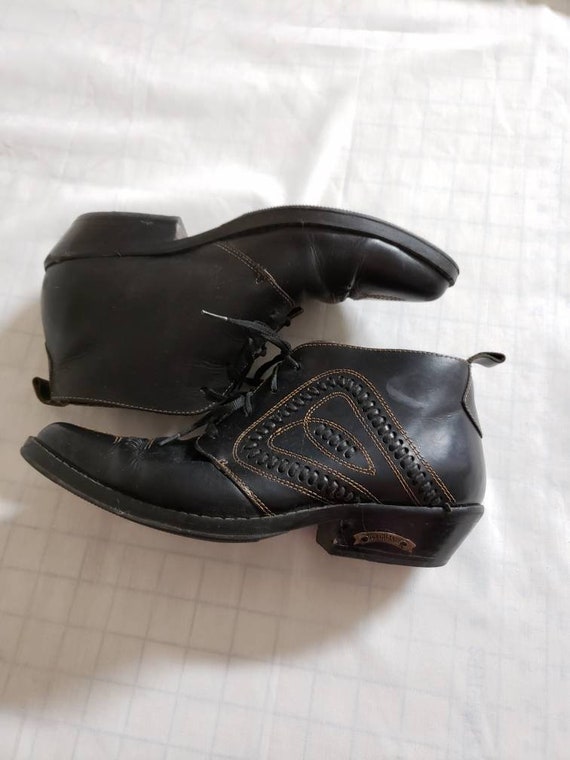 Black Leather Western Ankle Boots