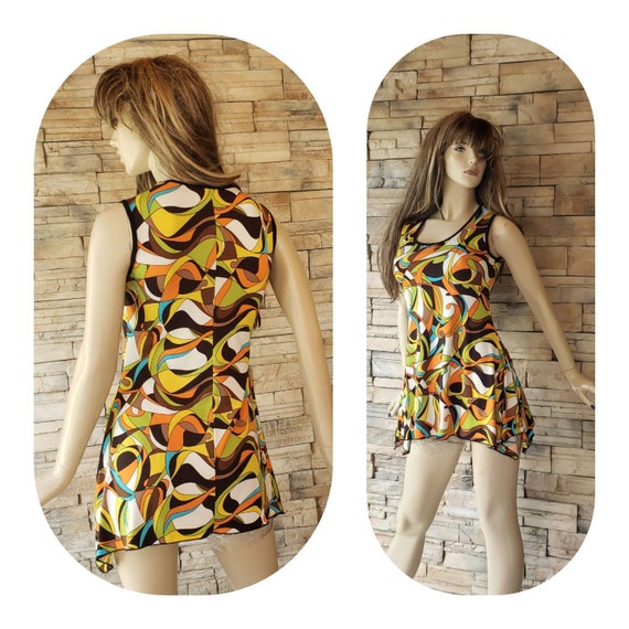 Psychedelic Print Hippie Mini Dress/
