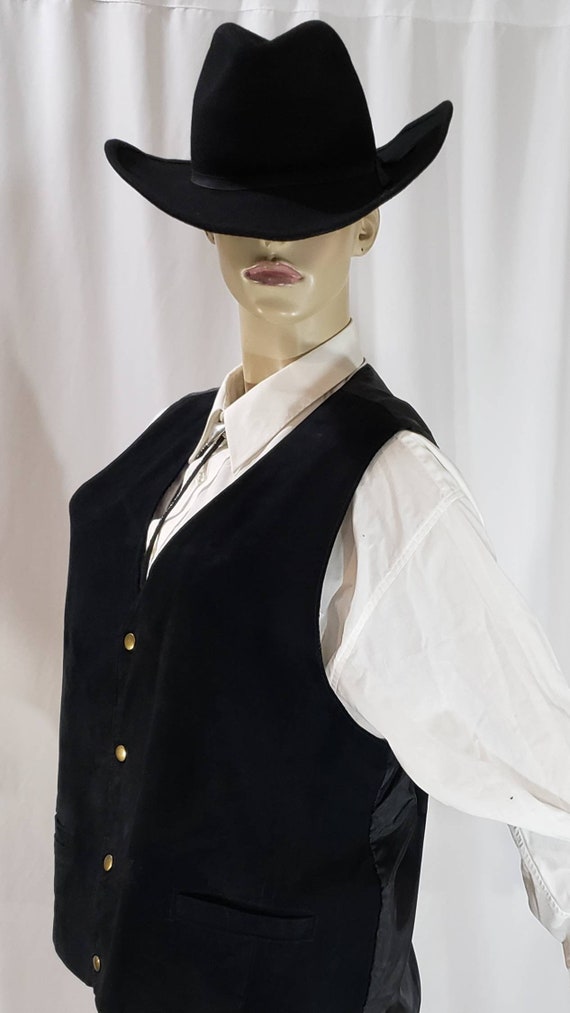 Black Suede Western Vest Vintage Waistcoat Size L - image 4