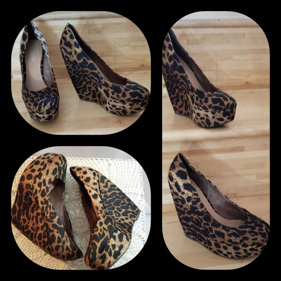 Leopard print platform fabric shoes