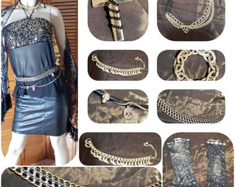 80s Madonna Costume , top , Skirt , Gloves , Shawl, Earring , 2 Belts , Necklace , Bracelets