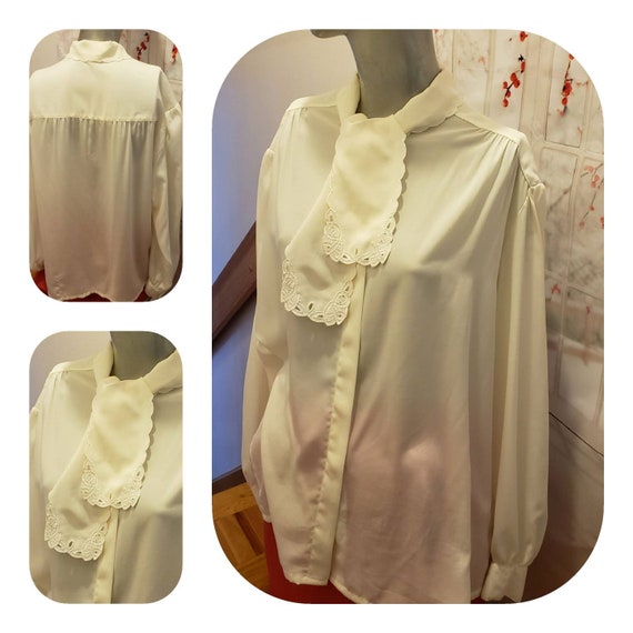 Beige Tie Neck Edwardian Style Blouse