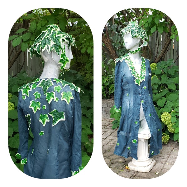 Mother Nature Costume , Forest Nymph Goddess , Sheer Leaf Duster and Headpiece