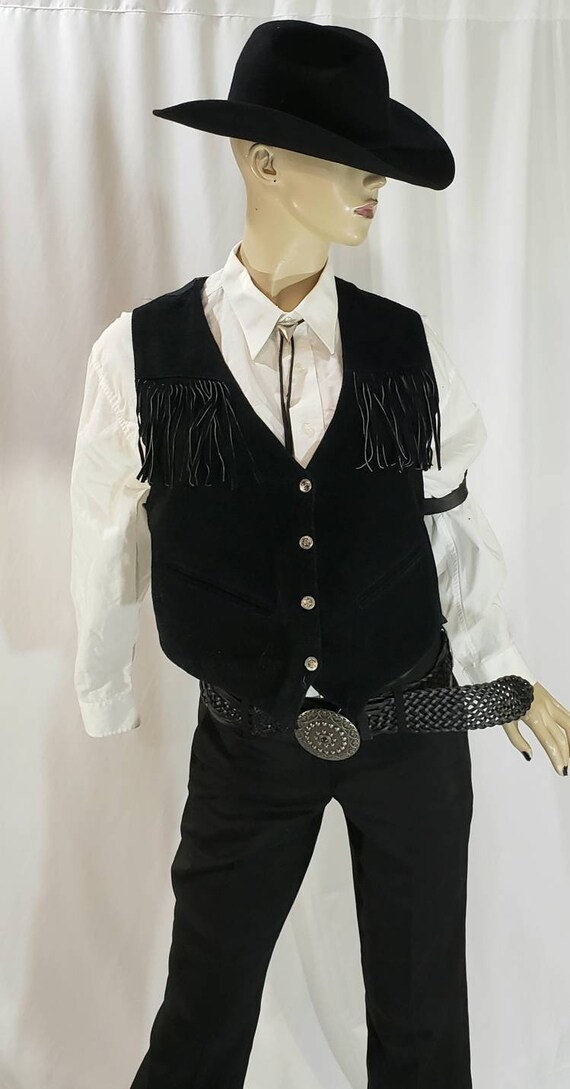 Black Fringed Suede Leather Vest