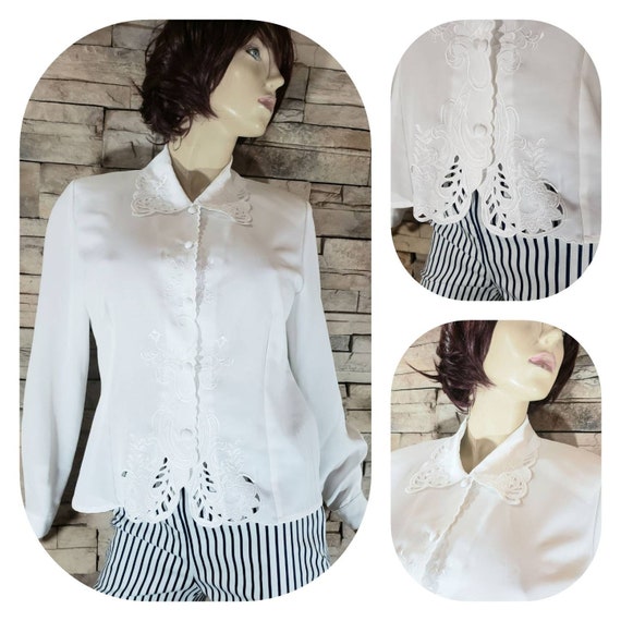 White Eyelet Lace Embroidered 70s Blouse