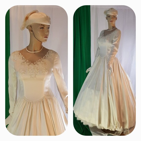 Victorian satin wedding gown