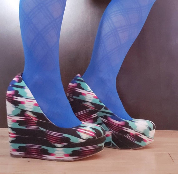 Psychedelic Print Platform disco pumps